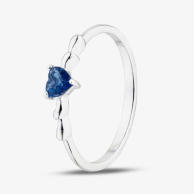 Fashionista Silver Sterling Silver Heart Shaped Dark Blue Cubic Zirconia Ring 042-60407/SP DRK BLU