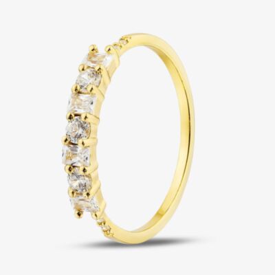 Yellow Gold Plated Sterling Silver Multi Cut Cubic Zirconia Half Eternity Ring 042-59103/GP