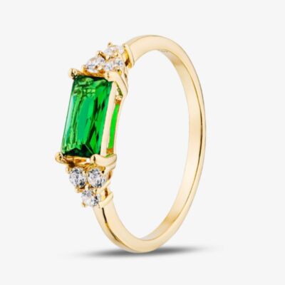 Yellow Gold Plated Sterling Silver Emerald Cut Green Cubic Zirconia Shoulder Set Solitaire Ring 042-58841/GP