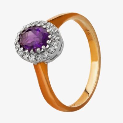9ct Yellow Gold Oval Purple Cubic Zirconia Cluster Ring 3236/ACZ