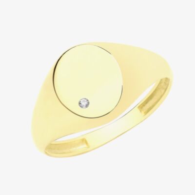 Gold Impression 9ct Yellow Gold Cubic Zirconia Oval Signet Ring RN954