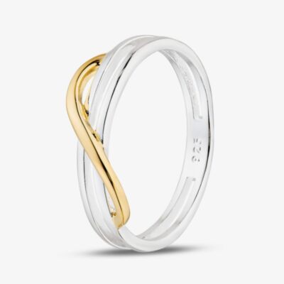 Fashionista Gold Yellow Gold Plated Sterling Silver Double Band Wave Ring 012-27511