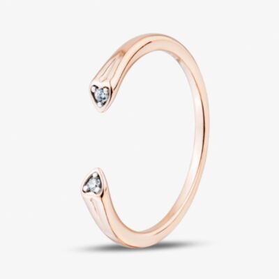 Fashionista Gold Rose Gold Tone Plated Sterling Silver Cubic Zirconia Heart Open Ring 05S2AVR518610