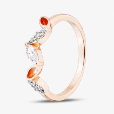 Fashionista Gold Rose Gold Tone Plated Sterling Silver Cubic Zirconia Leaf Ring 05S2AZR451407