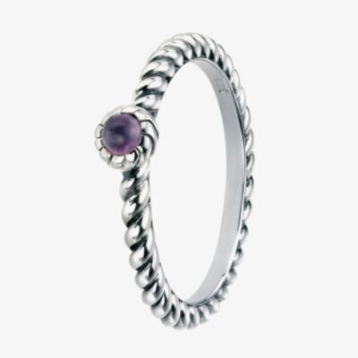 Silver And Cubic Zirconia Oxidised Purple Twist Ring R3443M