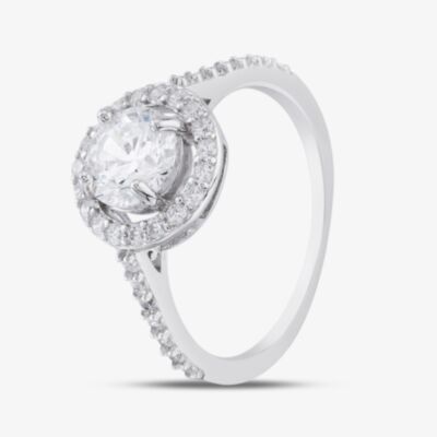 Silver Brilliant Cut Cubic Zirconia Shoulder Set Halo Ring R6845