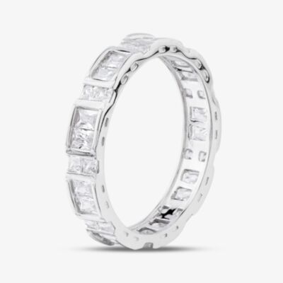 Silver Baguette & Brilliant Cut Cubic Zirconia Full Eternity Ring R7637-1