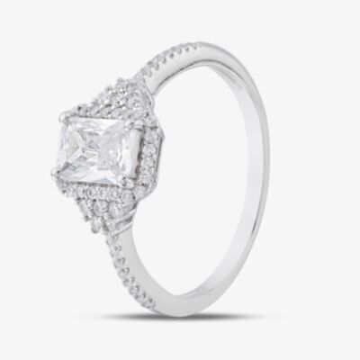 Silver Cubic Zirconia Shoulder Set Cluster Ring BSR13865