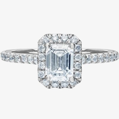 Platinum Lab Grown 1.45ct Emerald-Cut Diamond Halo Ring 3116/135