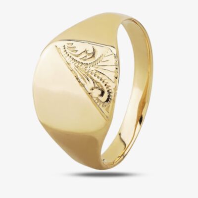 9ct Yellow Gold Half Engraved Cushion Signet Ring G328-A