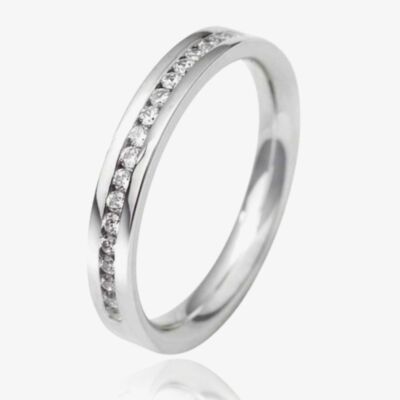 18ct White Gold 3.0mm Channel Set Diamond Flat Court Wedding Ring WGH2/3R125 18W HSI