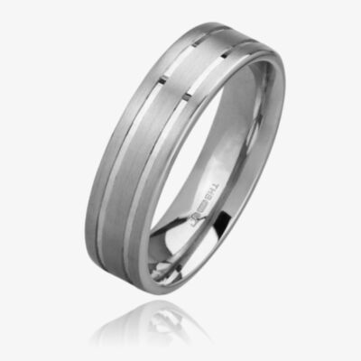 Palladium 6.0mm Court Satin and Polished Wedding Ring BFC6.0/F28 PALL