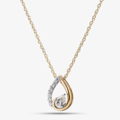 Pure Brilliance Yellow Gold Tone Plated Sterling Silver 0.50ct Certificated Lab Grown Diamond Twist Teardrop Pendant LGP48426-50SF