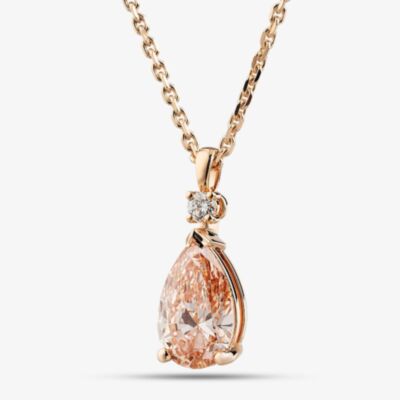 18ct Rose Gold Certified 3.34ct Pink Pear Cut Lab Grown Diamond Necklace HLP130-PDPSm