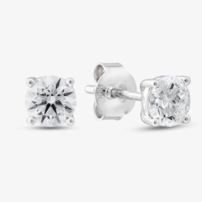 18t White Gold Certified Lab Grown 1.00ct Brilliant Cut Diamond Stud Earrings 118NT-W004