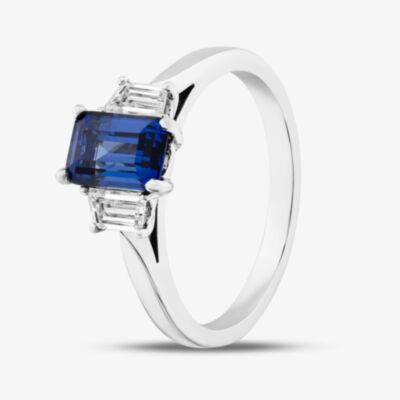 Platinum Lab Grown 1.68ct Sapphire & Diamond Trilogy Ring 086PS-P001