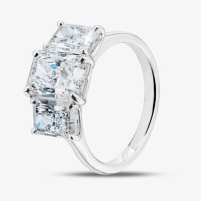 Platinum Certificated 4.06ct Lab Grown Radiant Cut Diamond Three Stone Ring U3807