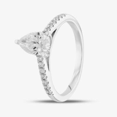 Pure Brilliance 9ct White Gold Certified Lab Grown 1.20ct Pear & Brilliant Cut Diamond Shoulder Set Solitaire Ring LGR35522-120 (WG)