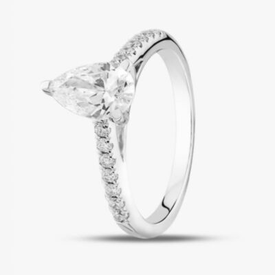 9ct White Gold Lab Grown 1.20ct Pear & Brilliant Cut Diamond Shoulder Set Solitaire Ring LGR35522-120 L