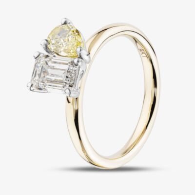 9ct Two Colour Gold Certified 1.79ct Emerald & Pear Cut Lab Grown Diamond Dress Ring PO6878-SS2S02