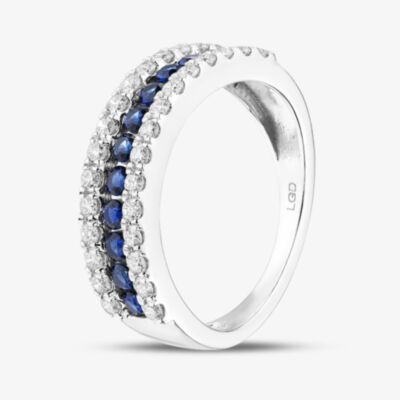 Pure Brilliance 9ct White Gold Sapphire & Lab Grown Diamond Three Row Half Eternity Ring LGR44409-SD
