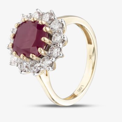 Pure Brilliance 9ct Yellow Gold 3.95ct Ruby & 1.00ct Lab Grown Diamond Halo Ring LGR47396-RD