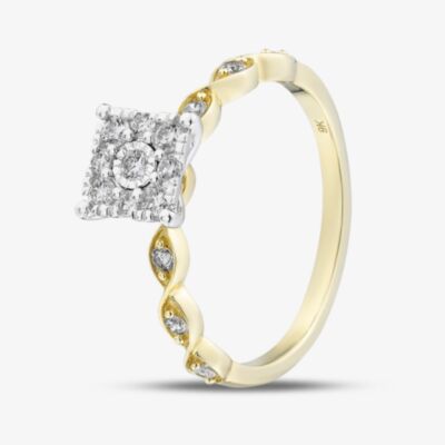 9ct Yellow Gold 0.25ct Diamond Square Cluster Ring THR48680-25 (YG)