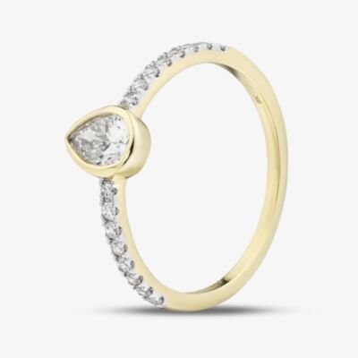 9ct Yellow Gold 0.50ct Certificated Pear Cut Lab Grown Diamond Shoulder Set Solitaire Ring LGR47278-50 (YG)(CERT)