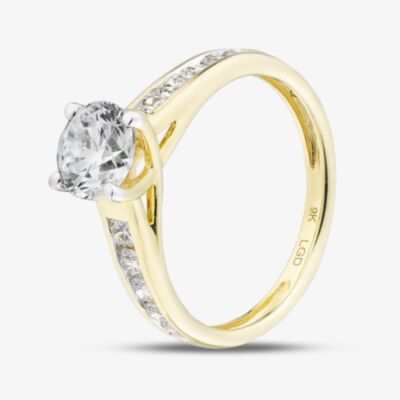 Pure Brilliance 9ct Yellow Gold 1.35ct Round Cut Lab Grown Diamond Shoulder Set Solitaire Ring LGR48715-135 (YG)(CERT)