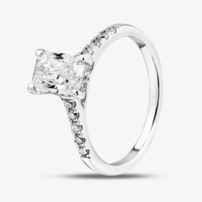 Pure Brilliance 9ct White Gold 1.20ct Certificated Radiant Cut Lab Grown Diamond Shoulder Set Solitaire Ring LGR50744-120