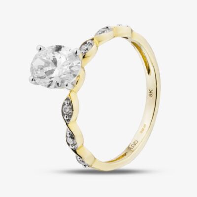 Pure Brilliance 9ct Yellow Gold 1.10ct Certificated Oval Cut Lab Grown Diamond Shoulder Set Solitaire Ring LGR48743-110