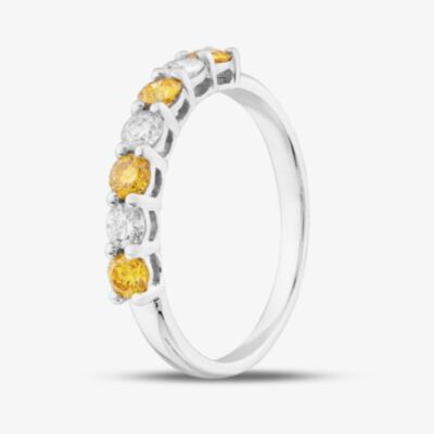18ct White Gold Lab Grown 0.64ct White & Yellow Diamond Half Eternity Ring 06WQN-W001