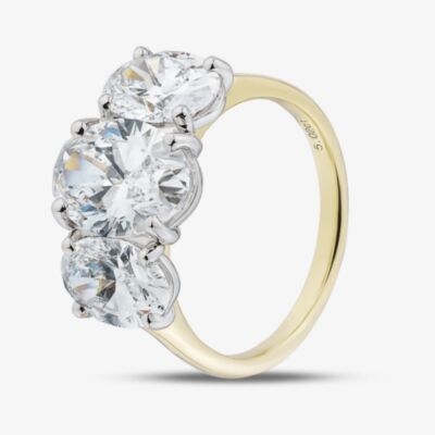 18ct Yellow Gold Certificated 5.02ct Lab Grown Radiant Cut Diamond Three Stone Ring U3808