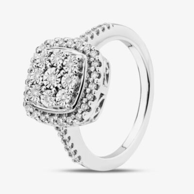 Sterling Silver 0.25ct Certificated Brilliant Cut Lab Grown Diamond Cushion Cluster Ring LGR39199-25
