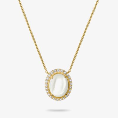 THOMAS SABO Fluid Elegance 18ct Yellow Gold Plated Mother of Pearl & Cubic Zirconia Oval Pendant KE2379-M01-14-L50V