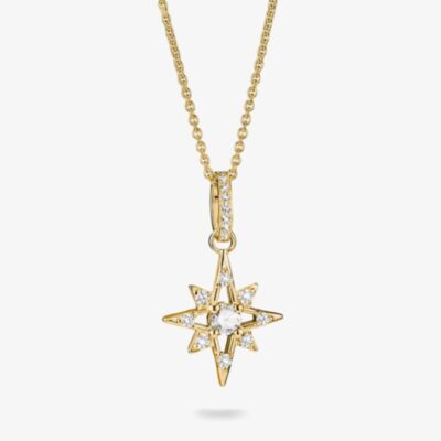 THOMAS SABO 18ct Yellow Gold Plated Cubic Zirconia Star Pendant KE2394-M01-14-L50
