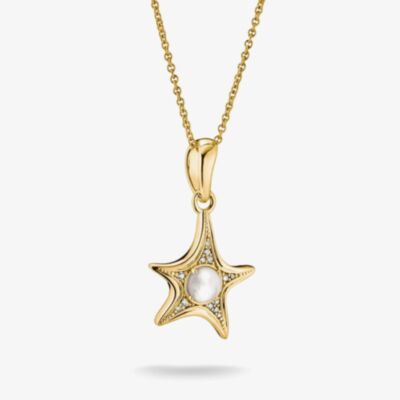 THOMAS SABO Fluid Elegance 18ct Yellow Gold Plated Mother of Pearl Starfish Pendant KE2382-M01-14-L55V