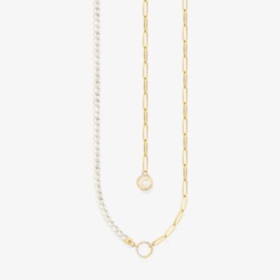 THOMAS SABO Gold Plated Oval Link & Freshwater Pearl Necklace KE2189-430-14-L45