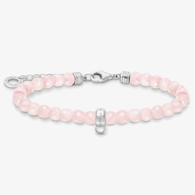 THOMAS SABO Silver & Rose Quartz Beaded Charm Bracelet A2097-034-9-L19V