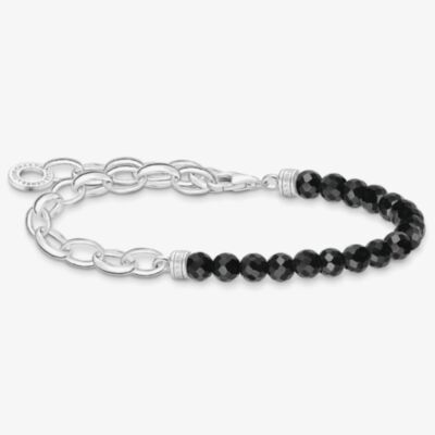 THOMAS SABO Silver Link & Black Onyx Beaded Charm Bracelet A2098-130-11