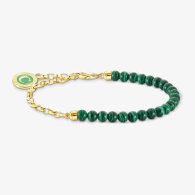 THOMAS SABO Gold Plated Member Charm Green Bead Bracelet A2130-140-6-L17V