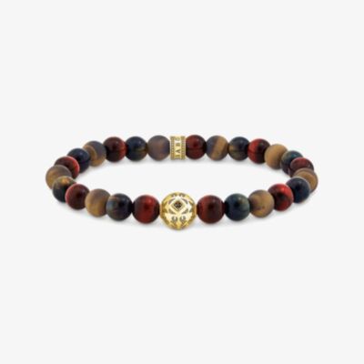 THOMAS SABO 18ct Yellow Gold Plated Sterling Silver Tiger's Eye Beaded Bracelet A2145-324-2