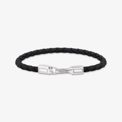 THOMAS SABO Blackened Sterling Silver Black Leather Braided Bracelet A2149-682-11