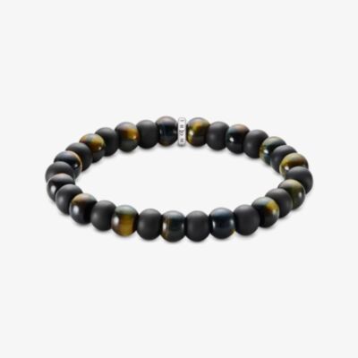 THOMAS SABO Blackened Sterling Silver Obsidian & Tiger's Eye Beaded Bracelet A2196-806-11
