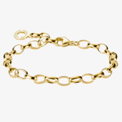 THOMAS SABO 18ct Gold Plated Oval Belcher Charm Bracelet X0031-413-39
