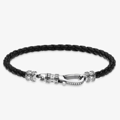 THOMAS SABO Sterling Silver Black Leather Strap Lobster Clasp Bracelet A1931-682-11-L17