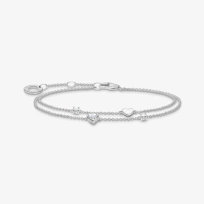 THOMAS SABO Ladies Silver Stone Set Heart Double Row Bracelet A2057-051-14-L19V