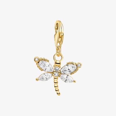 THOMAS SABO 18ct Yellow Gold Plated Cubic Zirconia Dragonfly Pendant Charm 1872-M01-14