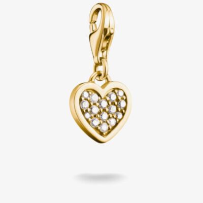 THOMAS SABO Charm Club 18ct Yellow Gold Plated Cubic Zirconia Heart Charm 0967-M01-14
