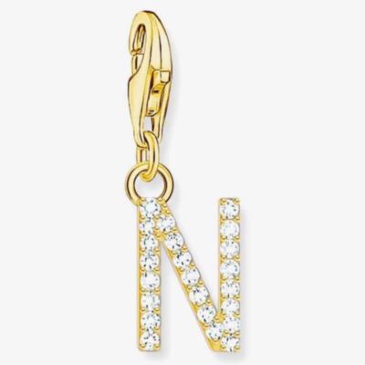 THOMAS SABO Gold Plated Cubic Zirconia Letter N Charm 1977-414-14